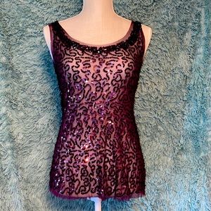Plum sequence and lace sheer tank